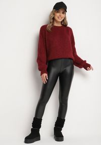 Born2be - Czarne Legginsy z Ekoskóry z Wysokim Stanem i Imitacją Kieszeni Merievia. Okazja: na co dzień. Stan: podwyższony. Kolor: czarny. Sezon: zima. Styl: elegancki, casual, klasyczny #3