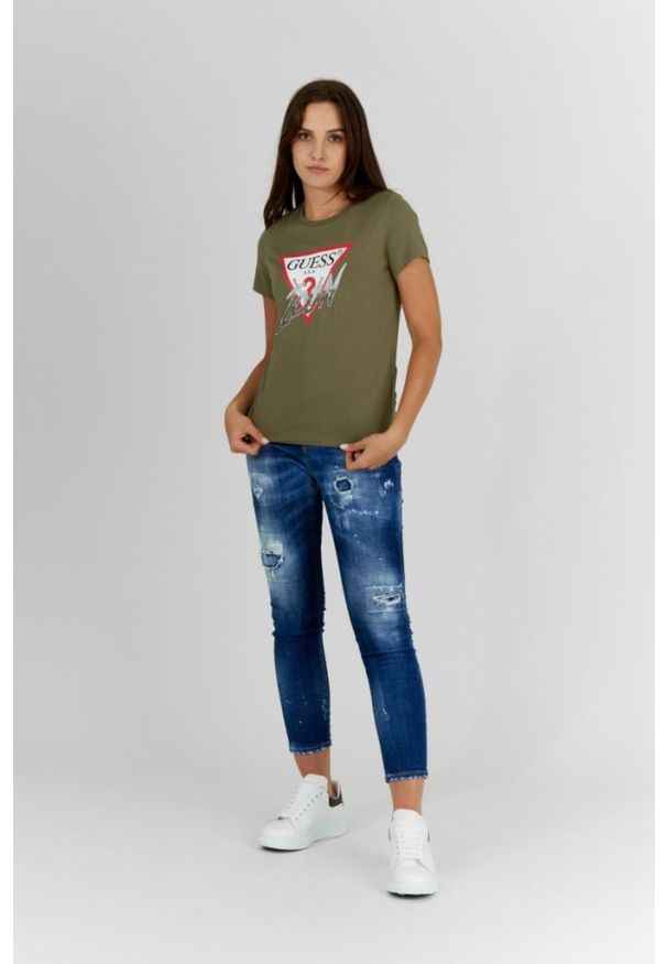 Guess - GUESS Zielony t-shirt damski icon. Kolor: zielony