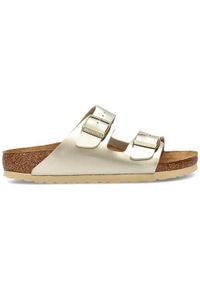Klapki damskie Birkenstock Arizona. Zapięcie: bez zapięcia. Kolor: żółty. Materiał: materiał. Szerokość cholewki: normalna. Sport: turystyka piesza, pływanie, fitness