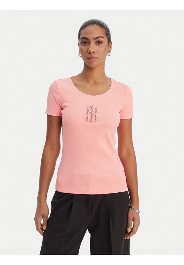 Fracomina T-Shirt FP26ST3001J42701 Koralowy Slim Fit. Kolor: pomarańczowy. Materiał: syntetyk