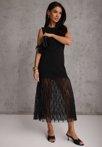 Renee - Czarna Sukienka Koktajlowa Bodycon z Wiskozą i Koronką na Dole Nedira. Kolor: czarny. Materiał: wiskoza, koronka. Wzór: koronka. Typ sukienki: bodycon. Styl: wizytowy #6