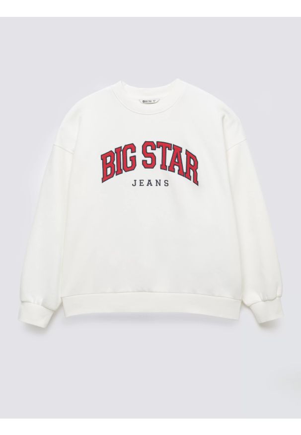 Big-Star - Bluza damska z logo BIG STAR biała Rubena 100. Okazja: na co dzień. Kolor: biały. Materiał: dzianina, skóra, dresówka, jeans, materiał. Długość rękawa: długi rękaw. Długość: długie. Wzór: aplikacja. Styl: casual, klasyczny, sportowy
