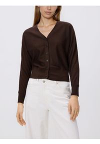 Reserved - Kardigan z wełną - ciemnobrązowy. Kolor: brązowy. Materiał: wełna #1