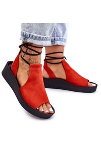 Zamszowe Sandały Na Koturnie Nicole 2743 Pomarańczowe. Kolor: pomarańczowy. Materiał: zamsz. Obcas: na koturnie #1
