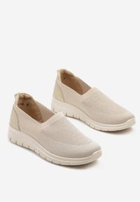 Born2be - Beżowe Tenisówki Ozdobione Siateczkową Wstawką Boreldi. Okazja: na co dzień. Kolor: beżowy. Materiał: jeans. Wzór: aplikacja. Styl: casual, elegancki #6