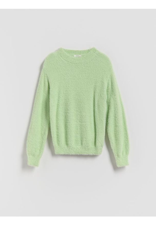 Reserved - Puszysty sweter - jasnozielony. Kolekcja: plus size. Kolor: zielony. Materiał: dzianina