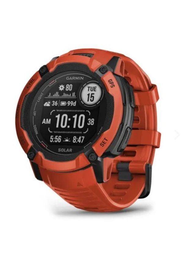 GARMIN - Zegarek sportowy Garmin Instinct 2X Solar (ognistoczerwony / ognistoczerwonyy pasek). Rodzaj zegarka: smartwatch. Styl: sportowy