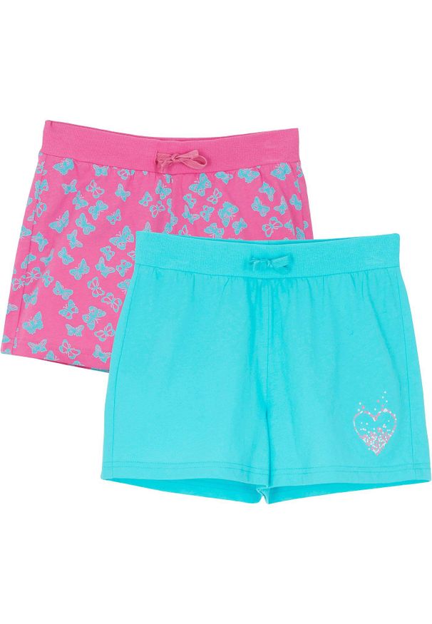 bonprix - Szorty z czystej bawełny organicznej (2 pary). Kolor: niebieski. Materiał: bawełna. Wzór: nadruk, aplikacja