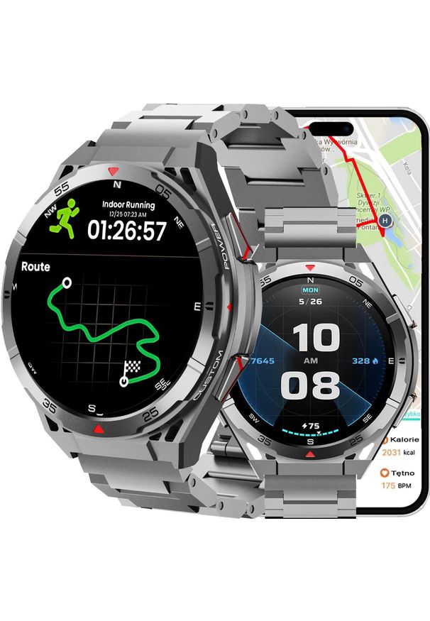 Rubicon - SMARTWATCH z GPS męski na bransolecie srebrny. Rodzaj zegarka: smartwatch. Kolor: srebrny