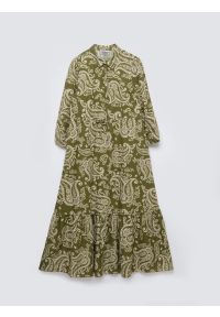 Big-Star - Sukienka damska midi ze wzorem paisley zielona Mazekin 301. Okazja: na co dzień. Typ kołnierza: kołnierzyk klasyczny. Kolor: zielony. Materiał: tkanina. Wzór: paisley. Typ sukienki: proste. Styl: casual, klasyczny, boho. Długość: midi #2