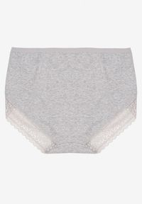 Renee - Szare Bawełniane Majtki Figi Zdobione Koronką Idilene. Kolekcja: plus size. Kolor: szary. Materiał: koronka, bawełna. Wzór: koronka, aplikacja