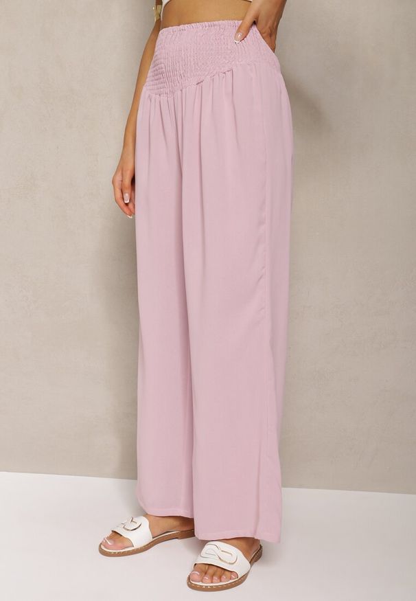 Renee - Różowe Spodnie Kuloty High Waist z Gumką w Talii Lipadre. Stan: podwyższony. Kolor: różowy. Długość: krótkie