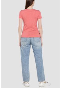 Guess - GUESS Różowy damski t-shirt Pearls Love, Rozmiar L. Kolor: różowy #3