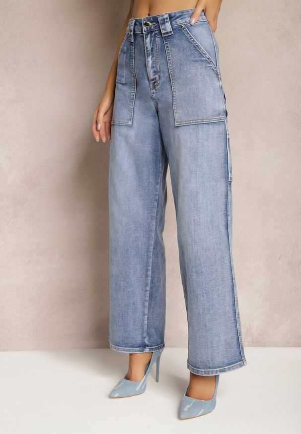Renee - Jasnoniebieskie Jeansy High Waist o Kroju Palazzo z Szerokimi Nogawkami Xavina. Okazja: do pracy. Stan: podwyższony. Kolor: niebieski. Styl: elegancki