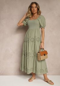Renee - Zielona Sukienka z Bawełny Ozdobiona Haftem Iffirina. Okazja: na co dzień. Kolor: zielony. Materiał: bawełna. Wzór: aplikacja, haft. Styl: casual #4