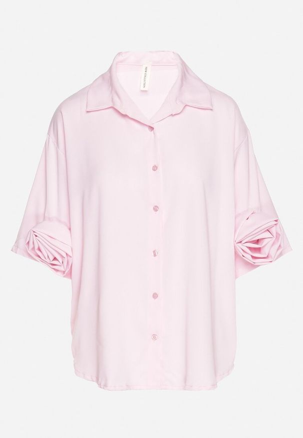 Born2be - Różowa Koszula z Aplikacjami Kwiatów 3D Tenemara. Okazja: na co dzień. Typ kołnierza: kołnierzyk klasyczny. Kolor: różowy. Materiał: jeans. Długość rękawa: długi rękaw. Długość: długie. Wzór: kwiaty, aplikacja. Styl: casual, klasyczny
