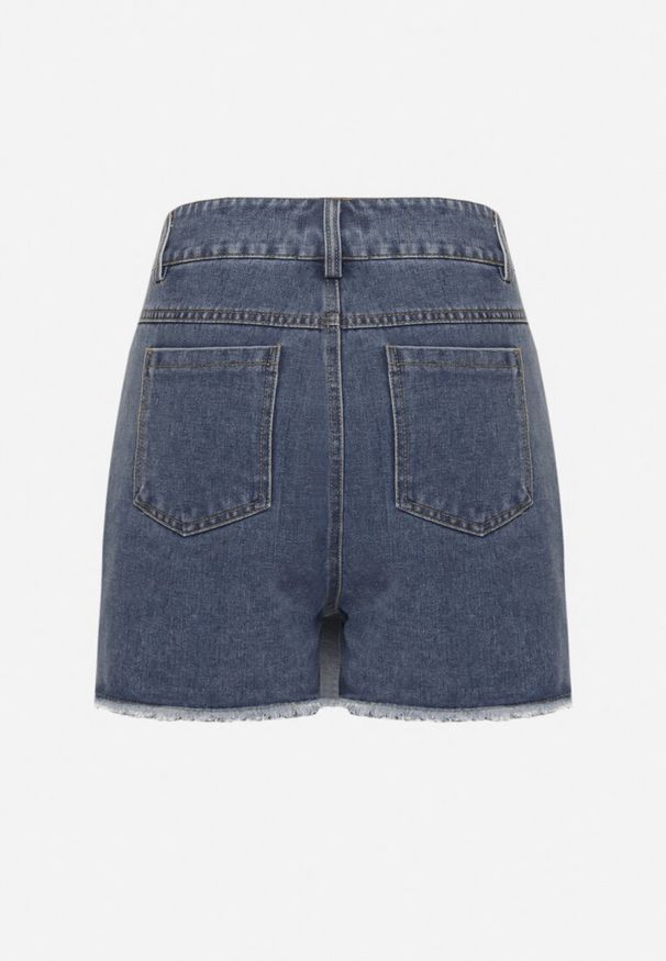 Born2be - Granatowe Jeansowe Spódnico-Spodenki Jeansowe z Bawełny z Wysokim Stanem Neliatha. Okazja: na co dzień. Stan: podwyższony. Kolor: niebieski. Materiał: bawełna, jeans. Długość: krótkie. Styl: wizytowy, elegancki, casual