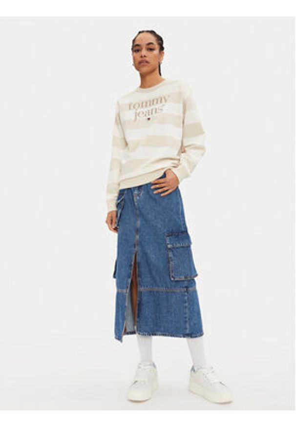Tommy Jeans Bluza Ess Logo DW0DW19041 Beżowy Relaxed Fit. Kolor: beżowy. Materiał: bawełna