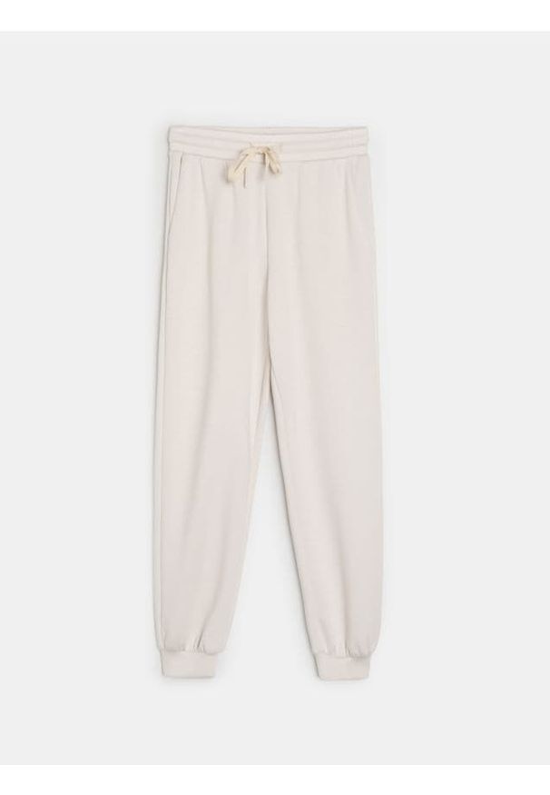 Sinsay - Spodnie jogger z dzianiny scuba - kremowy. Kolor: kremowy. Materiał: dzianina