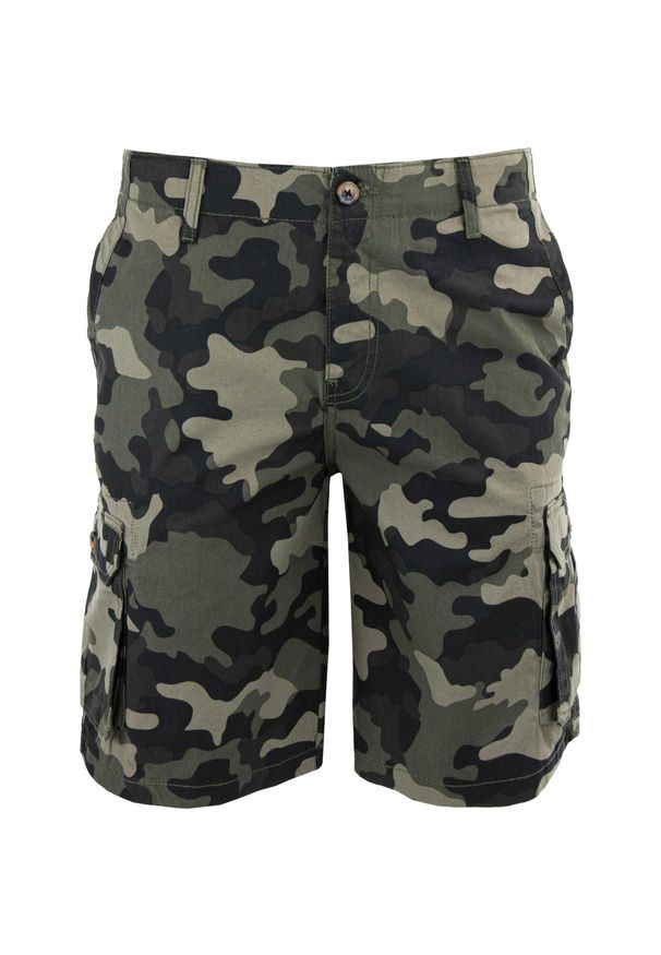 CAMOUFLAGE - Męskie szorty kamuflażowe 46 - Styl i funkcjonalność w jednym. Kolor: wielokolorowy, brązowy, zielony. Materiał: bawełna. Sport: turystyka piesza