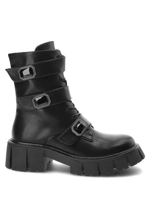 Czarne Botki S.Barski Modne Buty Damskie. Okazja: na co dzień. Zapięcie: klamry. Kolor: czarny. Materiał: skóra ekologiczna, materiał. Wzór: paski. Obcas: na obcasie. Styl: casual, elegancki. Wysokość obcasa: średni