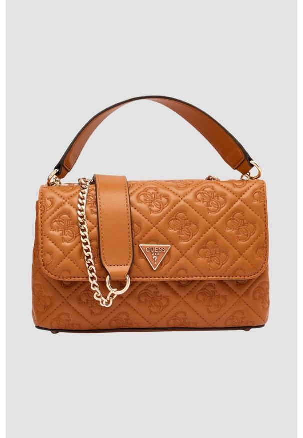 Guess - GUESS Brązowa damska kopertówka Adelasia Cnvrtble. Kolor: brązowy. Materiał: skórzane