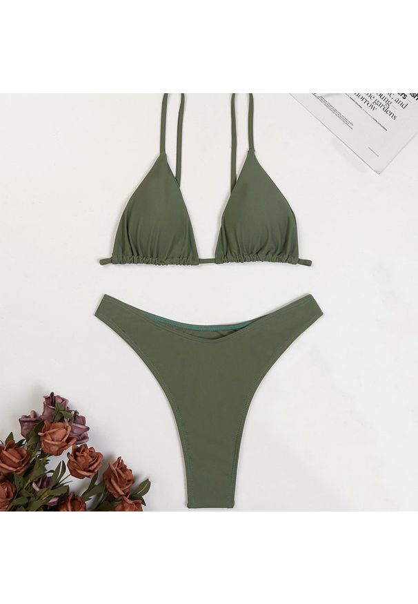 Intica - Bikini push-up z regulowanym sznurowaniem na plażę Rosmaria. Kolor: zielony. Materiał: materiał
