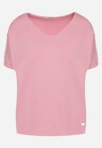 Born2be - Różowy Dzianinowy T-shirt z Dekoltem w Kształcie Litery V Fenima. Okazja: na spotkanie biznesowe, do pracy, na co dzień. Typ kołnierza: dekolt w kształcie V. Kolor: różowy. Materiał: dzianina. Styl: biznesowy, klasyczny, casual #7