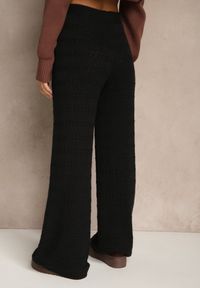 Renee - Czarne Spodnie Wide Leg z Dzianiny z Dodatkiem Wełny i Wiskozy Tiesania. Okazja: na co dzień. Stan: podwyższony. Kolor: czarny. Materiał: dzianina, wełna, wiskoza. Styl: casual #7