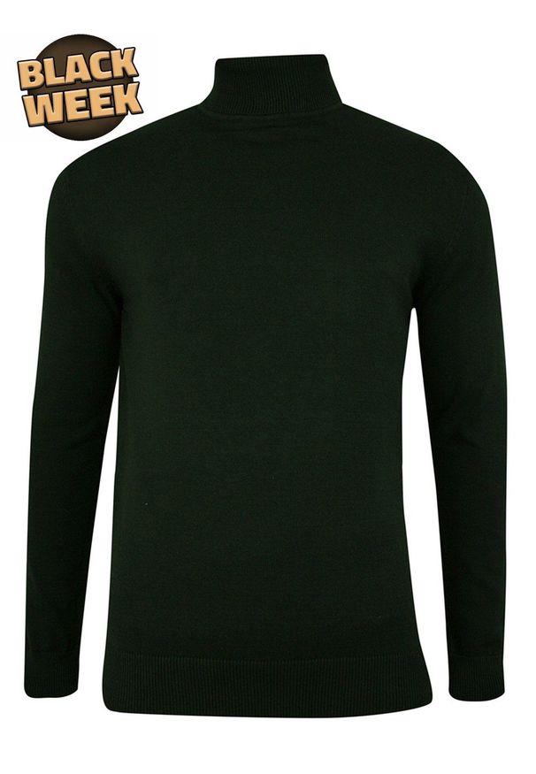 Golf Zielony, Butelkowy, Elegancki, Klasyczny, Męski -Brave Soul- 100% BAWEŁNA. Typ kołnierza: golf. Kolor: zielony. Materiał: bawełna. Sezon: zima, jesień. Styl: elegancki, klasyczny