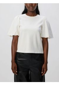 Reserved - T-shirt z bufiastymi rękawami - złamana biel. Materiał: dzianina, wiskoza #1