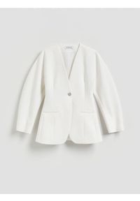 Reserved - Jednorzędowa marynarka - biały. Kolor: biały. Materiał: tkanina, wiskoza #1