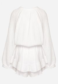 Born2be - Biały Wiązany Bawełniany Kombinezon Boho z Falbankami i Wiązaniem Lalelia. Okazja: na co dzień, na imprezę. Kolor: biały. Materiał: bawełna. Sezon: lato. Styl: boho #4