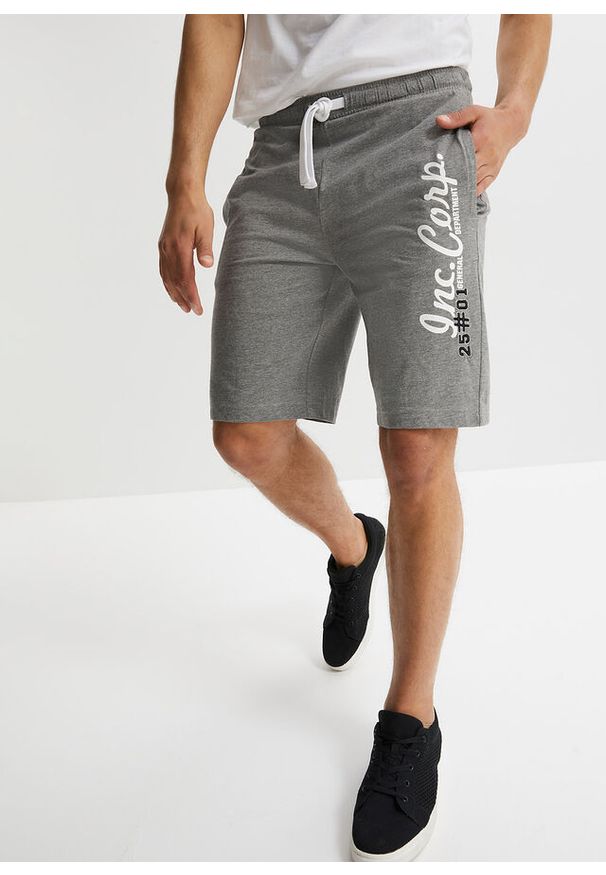 bonprix - Bermudy z dżerseju, regular fit. Kolor: szary. Materiał: jersey. Wzór: nadruk