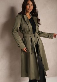 Renee - Zielony Płaszcz w Stylu Trencza z Paskiem i Klamrą Sinthelle. Okazja: do pracy, na co dzień. Kolor: zielony. Styl: casual, elegancki #5
