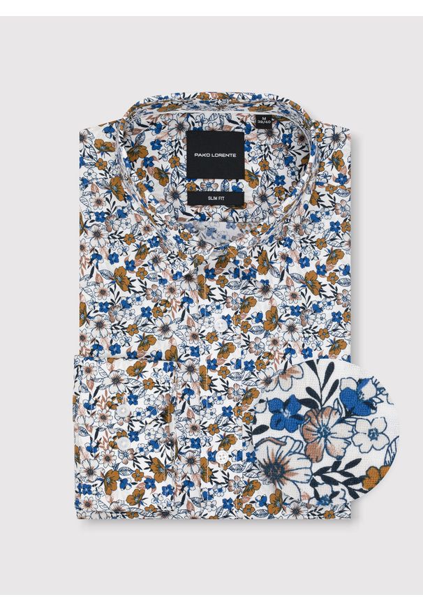 Pako Lorente - PAKO LORENTE – Biała koszula w kwiaty. Kolor: biały. Materiał: bawełna, elastan. Długość rękawa: długi rękaw. Długość: długie. Wzór: kwiaty