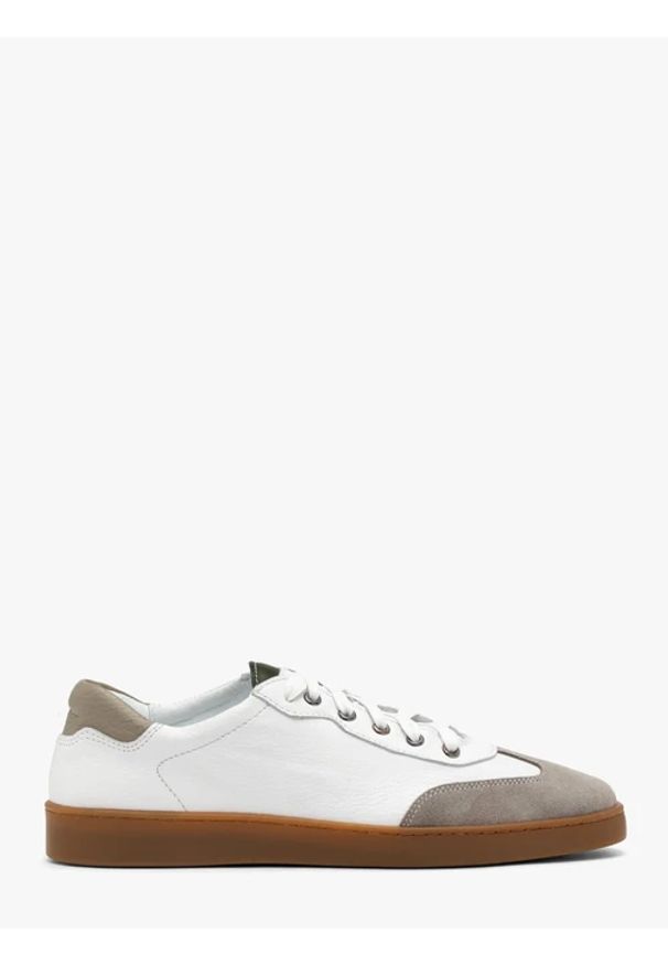 Ryłko - Białe półbuty męskie sznurowane. Okazja: na co dzień. Kolor: biały. Materiał: skóra. Styl: casual, sportowy, street