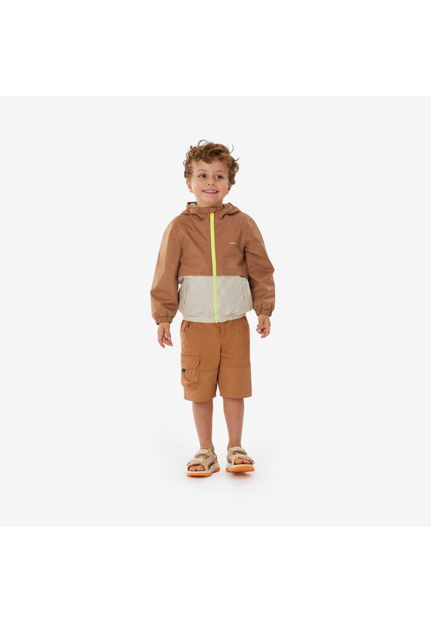 quechua - Kurtka turystyczna dla dzieci Quechua MH500 wodoodporna. Kolor: brązowy. Materiał: materiał, tkanina. Sezon: lato. Styl: sportowy. Sport: turystyka piesza