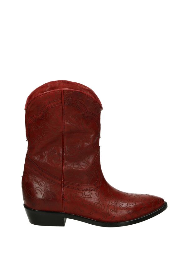 Venezia - CZERWONE KOWOBOJKI Z OZDOBNYM WZOREM 29800200 ROSSO. Kolor: czerwony. Materiał: skóra, syntetyk. Szerokość cholewki: normalna. Obcas: na obcasie. Wysokość obcasa: średni