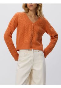 Reserved - Wełniany kardigan - pomarańczowy. Kolor: pomarańczowy. Materiał: wełna
