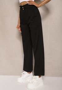 Renee - Czarne Spodnie High Waist o Fasonie Paper Bag z Gumką w Talii Lunalitia. Okazja: na co dzień. Stan: podwyższony. Kolor: czarny. Wzór: aplikacja. Styl: casual, elegancki #5