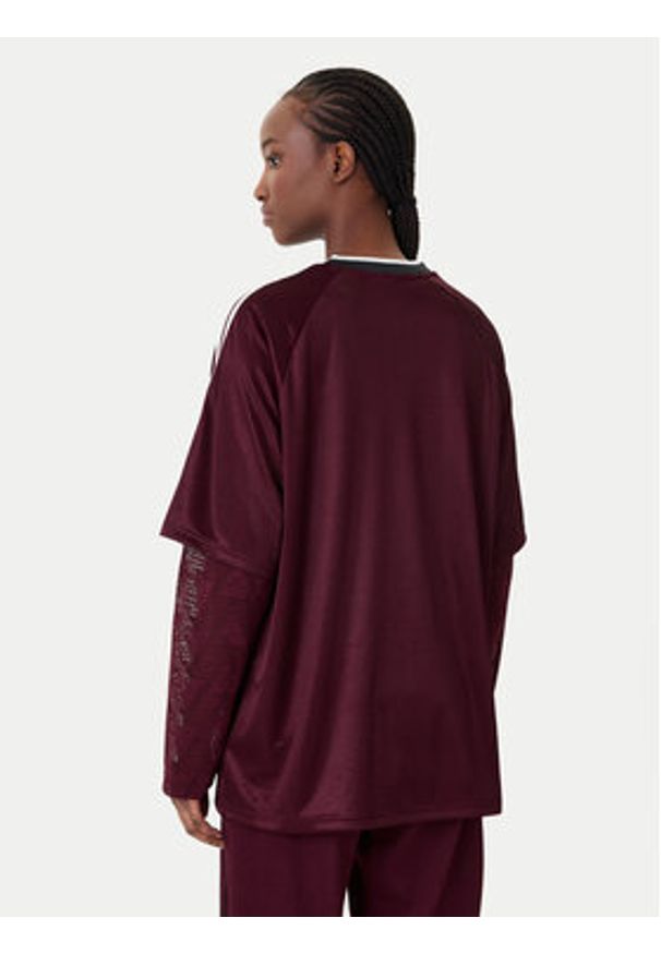 Adidas - adidas Bluzka KC6432 Bordowy Oversize. Kolor: czerwony. Materiał: syntetyk