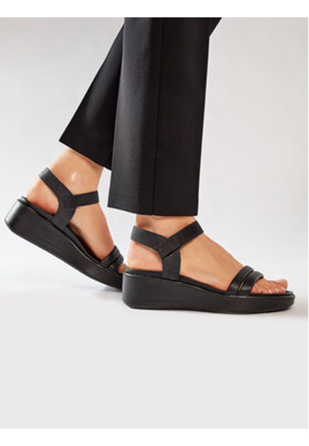 ecco - ECCO Sandały Flowt Wedge Lx W 27330351052 Czarny. Kolor: czarny. Materiał: nubuk, skóra