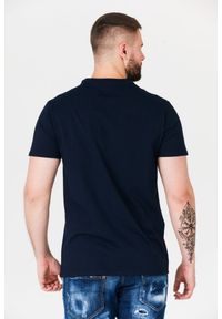 Guess - GUESS Granatowy t-shirt męski z turkusowym logo, Rozmiar S. Kolor: niebieski. Wzór: aplikacja