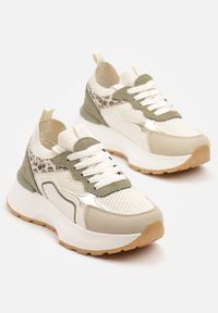Born2be - Beżowo-Zielone Sneakersy w Streetwearowym Stylu na Grubej Podeszwie Zelluria. Okazja: na co dzień. Kolor: beżowy. Materiał: jeans #5