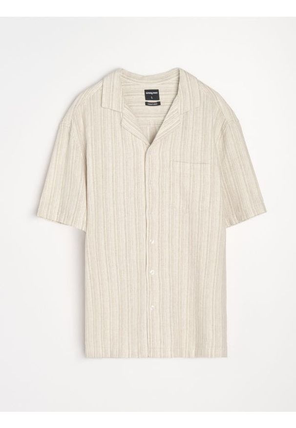 Sinsay - Koszula z domieszką lnu - kremowy. Kolor: kremowy. Materiał: len