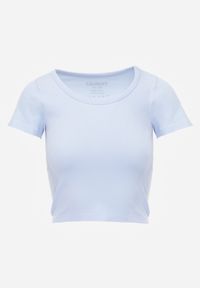 Born2be - Niebieski Gładki T-shirt o Krótszym Kroju Errora. Okazja: na co dzień. Kolor: niebieski. Materiał: materiał, jeans. Długość: krótkie. Wzór: gładki. Styl: casual #4
