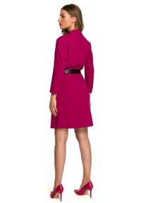 Stylove - Elegancka żakietowa sukienka marynarka z paskiem - śliwkowa. Kolor: niebieski. Materiał: wiskoza, elastan, poliester. Styl: elegancki #3