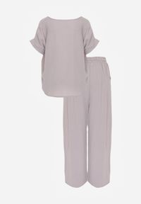 Renee - Jasnoszary Komplet Bluzka i Luźne Spodnie z Wiskozą i Kieszonkami Efraria. Kolor: szary. Materiał: wiskoza. Wzór: aplikacja #6