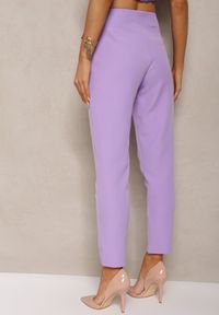 Renee - Fioletowe Spodnie Garniturowe High Waist z Paskiem Wenus. Okazja: na co dzień, na spotkanie biznesowe. Stan: podwyższony. Kolor: fioletowy. Materiał: materiał, tkanina. Wzór: gładki, jednolity. Styl: biznesowy, casual #4